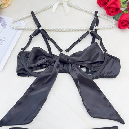 Lingerie New Style Sexy Lingerie Exquisite Bowknot Hollow Sexy Three-Piece Set with Underwire