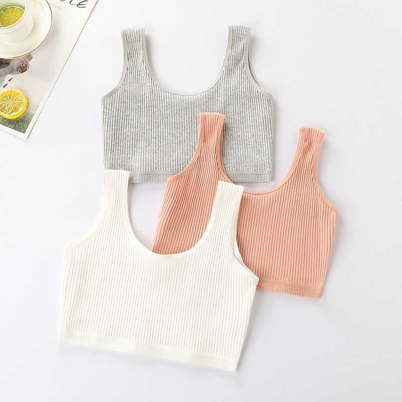 Foreign Trade Hot-Selling Developmental Girls' Camisole Double-Layer Cotton Teenage Girls' Underwear Junior High School Girls' Bra Factory Wholesale
