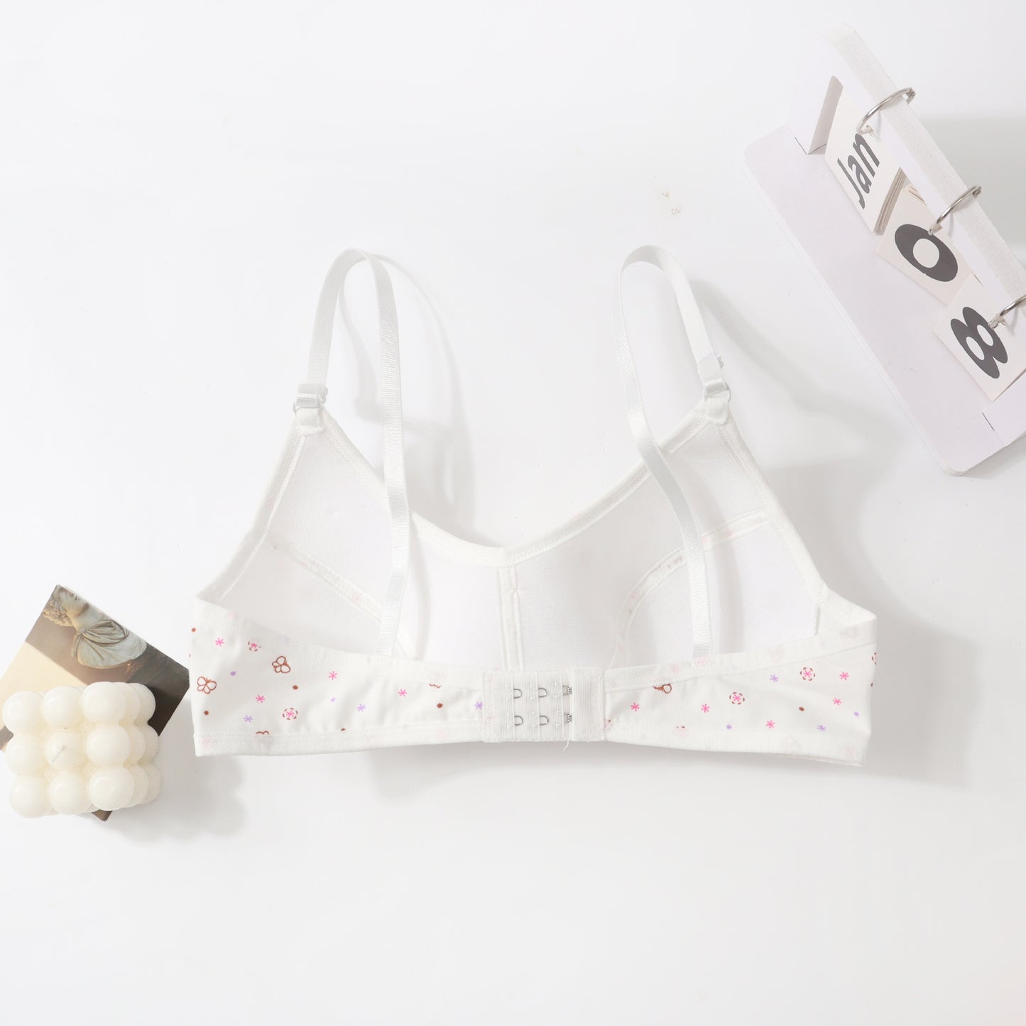 In Stock Girls' Fixed Cup Underwear for Middle School Students, Cotton Cartoon Print Developmental Period Bra for Teenage Girls
