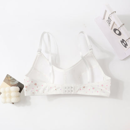 In Stock Girls' Fixed Cup Underwear for Middle School Students, Cotton Cartoon Print Developmental Period Bra for Teenage Girls