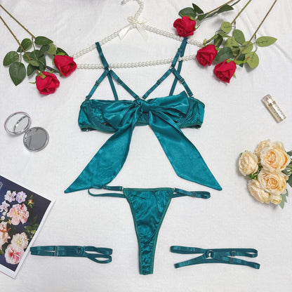 Lingerie New Style Sexy Lingerie Exquisite Bowknot Hollow Sexy Three-Piece Set with Underwire