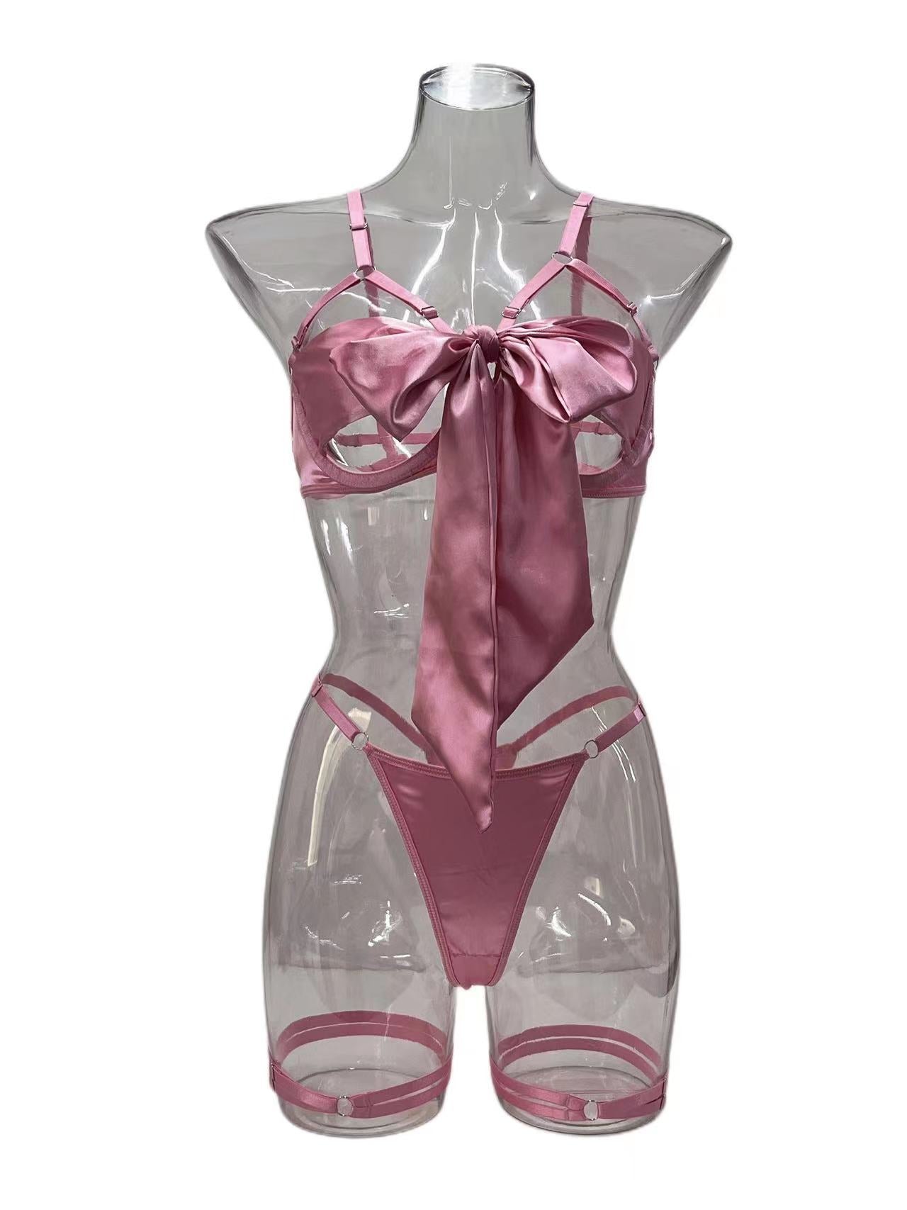Lingerie New Style Sexy Lingerie Exquisite Bowknot Hollow Sexy Three-Piece Set with Underwire
